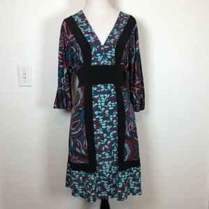 Bisou Bisou black aqua peasant graphic dress small